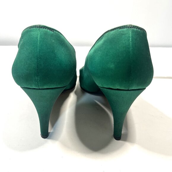 YVES SAINT LAURENT Hunter Green Satin Heels Size 7-1/2B - Picture 4 of 10